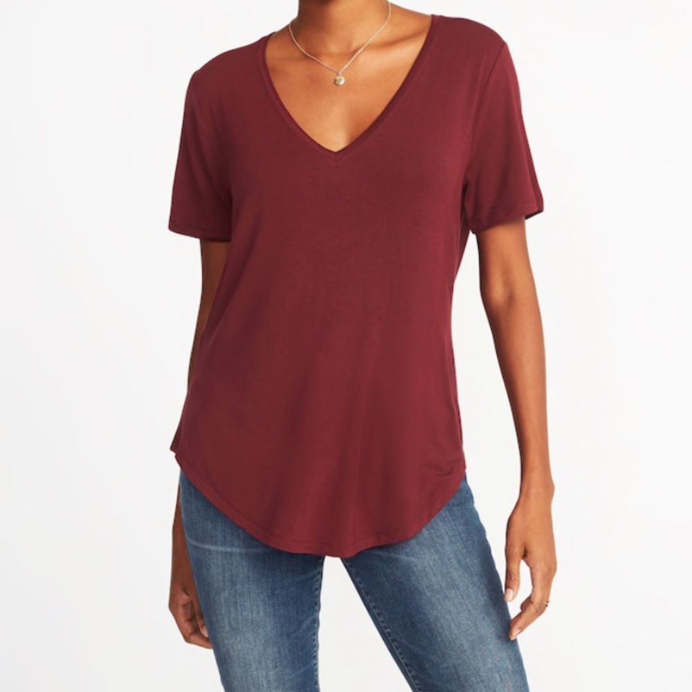 Maroon V-Neck Short Sleeve